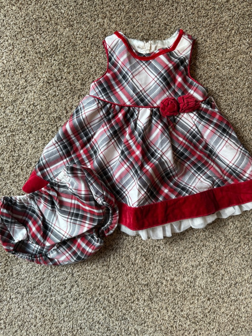 Children’s Place | Red, White & Black Plaid Dress w/ Velvet Trim & Bloomers